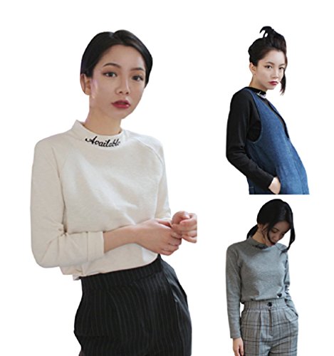 【 UN ANANAS 】 タートルネック ポイント Tシャツ シンプル 長袖 レディース ブラック ホワイト グレー 春 韓国 スタイル 全３色