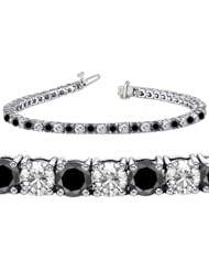 5.50 CT TW 4 Prong Set Brilliant Cut White & Black Diamond Tennis Bracelet in 14k White Gold (F-G-color/VS2-SI1-clarity)