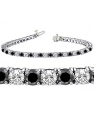 4.50 CT TW 4 Prong Set Brilliant Cut White & Black Diamond Tennis Bracelet in 14k White Gold (G-color/SI1-clarity)