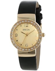 Breda Womens 2368-gold/black "Jennifer" Gold-Tone, Black faux leather, and Rhinestone Watch