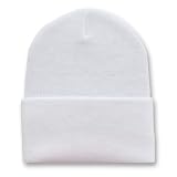 Plain Blank Long Beanie Cap Hat - White