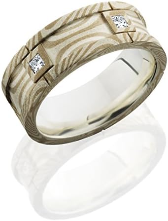 Mens Sterling Silver 14K Yellow Gold, Beadblasted Mokume Wedding Band, .03 cttw (sz 6)