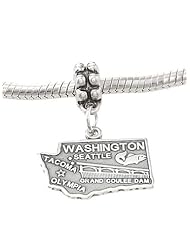 Sterling Silver State of Washington Dangling European Bead Charm