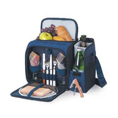 Picnic Time Malibu Insulated Shoulder Pack with Deluxe Picnic Service for 2