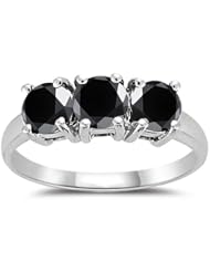 2.00 Cts Black Diamond Three Stone Ring in 14K White Gold