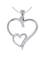 Sterling Silver White Diamond Double Heart Pendant Necklace, 18"