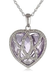 Sterling Silver Butterfly Heart Amethyst Diamond Pendant Necklace (0.04 cttw, I-J Color, I2-I3 Clarity), 18"