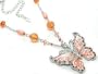 Orange Enameled Crystal Butterfly Beaded Adjustable Chain Necklace