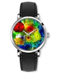 SPRAWL Aanalog Fashion Series Silver Ladies Watches of Genuine Black Leather Strap,Unique Wrist Watch for Women Girls Designed with Colorful umbrella