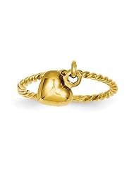 14k Yellow gold Heart Dangle Twisted Band Baby Ring