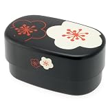 Kotobuki 2-Tiered Bento Box, Black/White Plum