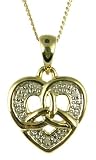 9ct Yellow Gold Ladies Diamond Set Celtic Trinity Knot Heart Pendant with 18 Curb Chain