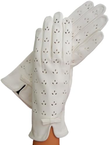 Women's Italian Leather Gloves with Lily-shaped Perforations. By Solo Classe (X-Large, White)