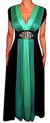 Plus Size V-neck Cotton/Spandex/Viscose Colorblocking Belted Maxi Dress  with a Brush/Sweep Train 