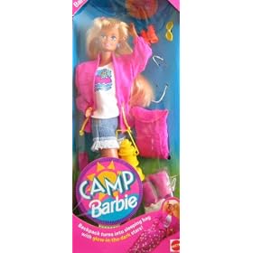Barbie Camp Barbie Doll w Backpack Sleeping Bag (1993) by Camp Barbie Doll, Backpack Turns Into Sleeping Bag with Glow-in-the-Dark Stars!