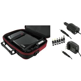 rooCase 3n1 Combo - Acer Aspire One AOD250-1151 10.1-Inch Netbook Carrying Bag Case with 12v Car and AC Adapter Wall Charger - Red / Black Classic Series