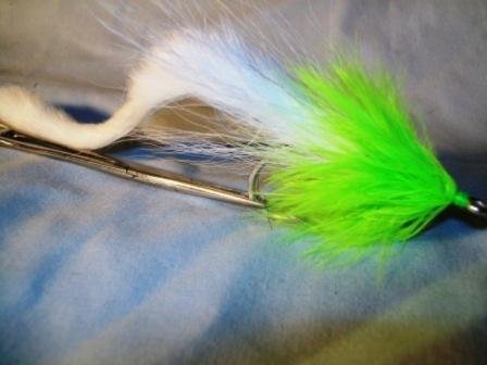 Merrimack River Flies Bunny Pike Fly Extra Large Size 6/0 Chartreuse and White