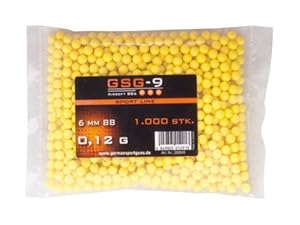 Gsg  munición airsoft airsoft calidad disparar balas de 0,12 g bb 1000 piezas kal. 6 mm, amarillo, 200.049