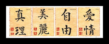 Chinese Writing (Truth, Beauty, Freedom, Love) Framed Art Poster Print - 12
