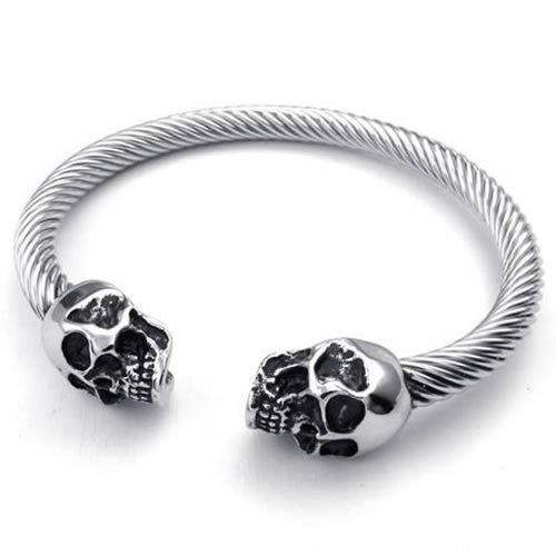 KONOV Mens Stainless Steel Bracelet, Biker Gothic Skull Cuff Bangle, Silver
