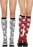 Valentine's Day Acrylic Knee High Stocking Socks with Stripes and Skulls