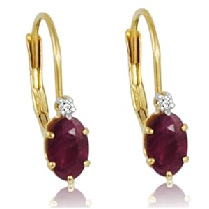 10K Yellow Gold Ruby and Diamond Leverback Earrings (1.20ct tgw)