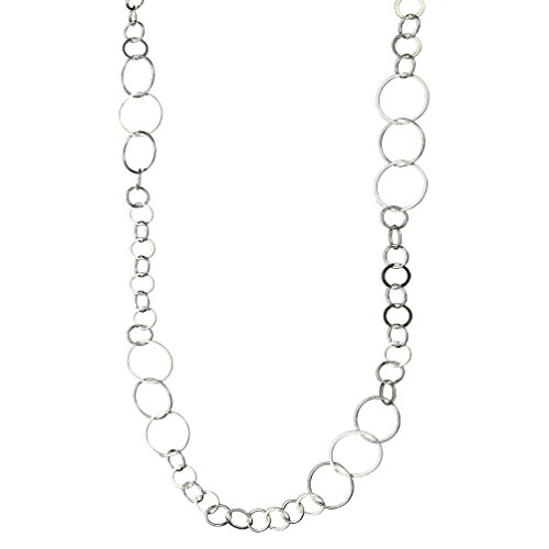 Sterling Silver Flat, Round Circle Links Long Necklace Italy