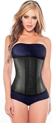 Waist Trainer Corset - Latex Waist Cincher Long Torso with Three Rows of Hooks - Black/XL
