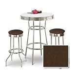 Chrome Bar Table & 2 Chrome Embossed Light Floral Fabric Seat Barstools