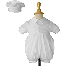Short White Boys Celebration Christening Baptism Set with Hat