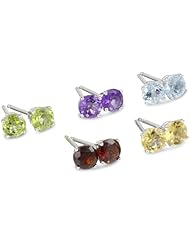 Sterling Silver Amethyst, Blue Topaz, Citrine, Garnet, and Peridot Stud Earring Set