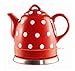 FixtureDisplays® Ceramic Electric Kettle with Red White Polka Dots 13581