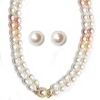 Gemstone Bead Necklace Chokar with Pearl Earrings Jewellery Set 17 "
