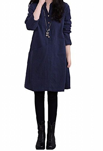 (チレーネ)Chilene レディース ファッション ワンピース 長袖 前あき ボタン レディース チュニック ゆったり マタニティ青 緑 赤