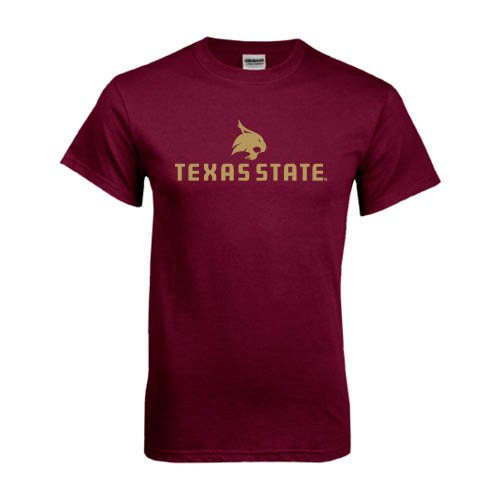 Texas State Maroon T Shirt 'Texas State w/ Bobcat'