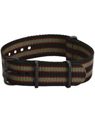22mm Premium Classic PVD Nylon Striped Black / Green / Red - Easily Interchangeable Replacement Military Watch Strap / Band - Fits All Watches!!!