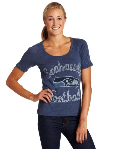 NFL Women's Seattle Seahawks Heather Vintage Thermal Sleeve Athletic Tee (New Navy, Large)