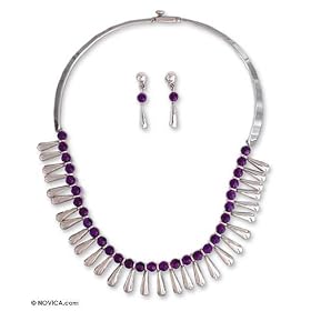 Amethyst jewelry set, 'Aztec Mystery' by NOVICA