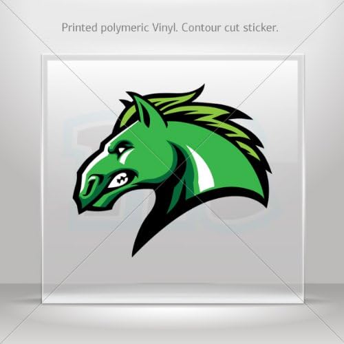 Sticker Decals Mascot Racing Horse Head Green car helmet window bike Garage door 6 X 5.3 Inches Vinyl color print 0600 W7348