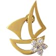 Gold Tone Clear Rhinestone Sailboat Brooch Pin