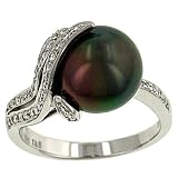 Fancy Black Tahitian Pearl & Pave Diamond Ring .23cttw