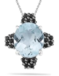 0.51 Cts Black Diamond & 7.00 Cts Sky Blue Topaz Pendant