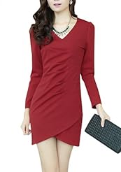 V-neck Cotton/Nylon Asymmetric Ruched Long Sleeves Tunic 