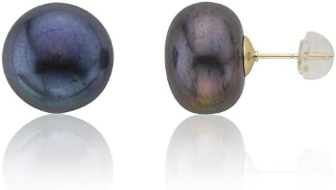 14k Yellow Gold Peacock Freshwater Cultured Pearl Stud Earrings, Peacock (13-14mm)