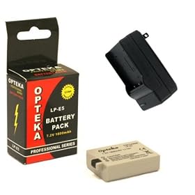 Opteka LP-E5 1800mAh Ultra High Capacity Li-ion Battery Pack with AC/DC Rapid Battery Charger for Canon Digital Rebel XS, XSi, & T1i Digital SLR Camera
