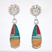 Southwestern Native American Turquoise, Coral and Spiny Oyster Inlaid Dangle Earrings in Sterling Silver by Ray Tracey, #8620