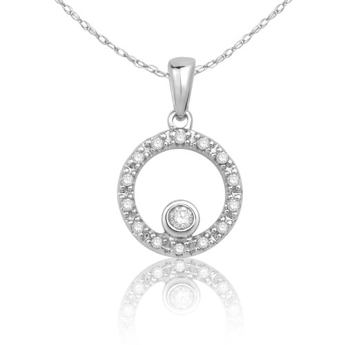 10k White Gold Diamond Circle Pendant (.08 cttw, H-I Color, I2 Clarity), 18"