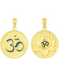 14k Gold Necklace Charm Pendant, 3d Blue Yoga Symbol & Lotus Flower Reversible I