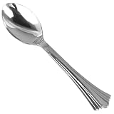 Plastic Spoons Silver - Set of 100 | Disposable Spoons, Plastic Silverware