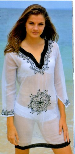Copacabana Long Sleeve Embroidered Beach Tunic/Cover Up